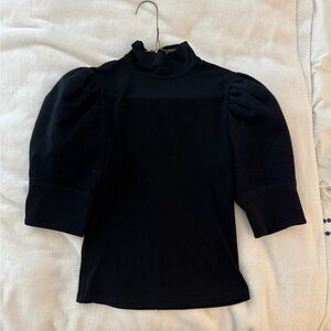 Alice + Olivia Black Puff Sleeve Blouse